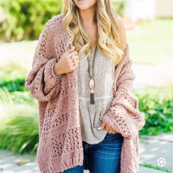 Free People Saturday Morning Cardigan Oversized Wool Blend Mauve Size XS/S - Picture 3 of 10
